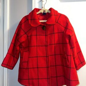 GAP Girls Red Checkered Pea Coat size 3T 3 Toddler plaid jacket kids Like New
